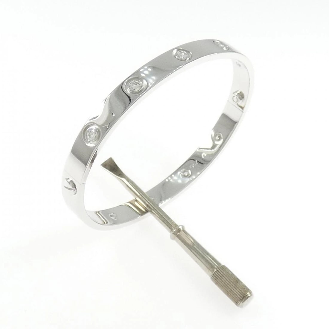 CARTIER LOVE BRACELET 10P: Cartier Love Bracelet 10P Brand: Cartier Type: Bracelet Material: 750 White Gold Main Stone/Creation Natural Color: White Gold Size: 16cm Accessories: None Accessories Notice: When purchas