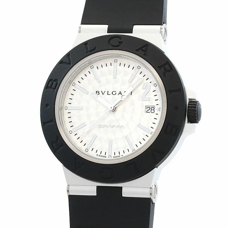 BVLGARI ALUMINIUM SORAYAMA WATCH: Bvlgari Aluminium Sorayama Brand: BVLGARI Type: Wrist watch Material: Case Material Aluminum Band Material Rubber/aluminum buckle Color: Dial Silver Size: [ Case size ] 40mm Accessories: None