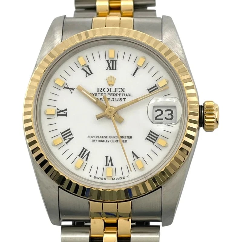 ROLEX DATEJUST WHITE K18/SS WATCH: Rolex Datejust White K18/SS Brand: ROLEX Type: Wrist watch Material: K18/SS Color: Dial White Size: [ Case size ] 31mm / Case shape: Round face / Case thickness: 11.5mm [ Arm circumference size ]