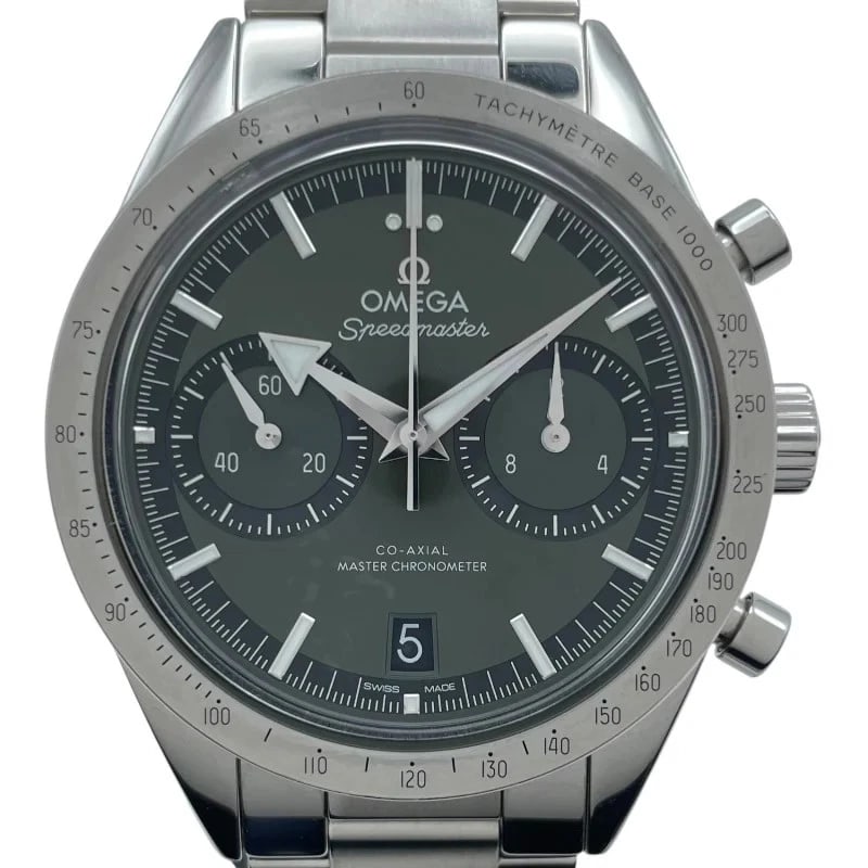 OMEGA SPEEDMASTER CO-AXIAL GREEN WATCH: Omega Speedmaster Co-Axial Green Brand: OMEGA Type: Wrist watch Material: SS Color: Dial Green Size: [ Case size ] 40.5mm / Case shape: Round face / Case thickness: 13.0mm [ Arm circumference