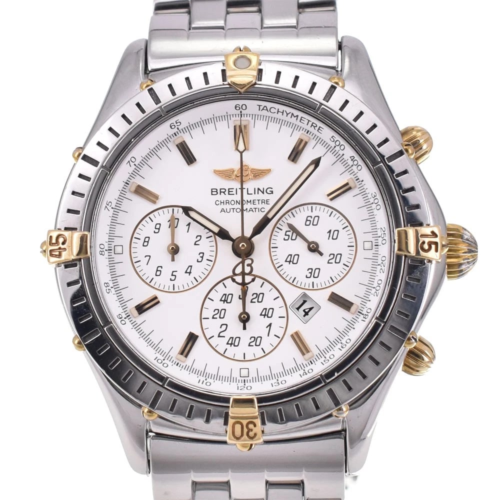 BREITLING SHADOW FLYBACK WHITE DIAL WATCH: BREITLING Shadow flyback white Dial Watch Brand: BREITLING Type: Wristwatch Material: Band Material Stainless Steel, Case Material Stainless Steel/YG Color: Dial Color white Band Color Silver Case