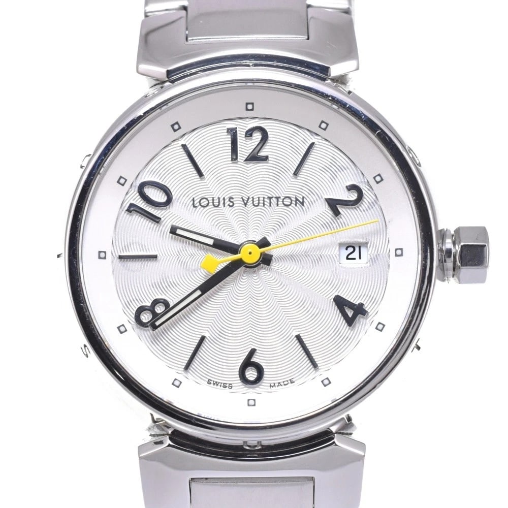 LOUIS VUITTON TAMBOUR MONOGRAM SILVER DIAL QUARTZ WATCH: LOUIS VUITTON Tambour Monogram Silver Dial Quartz Watch Brand: LOUIS VUITTON Type: Wristwatch Material: Band Material Stainless Steel, Case Material Stainless Steel Color: Dial Color Silver Band Co