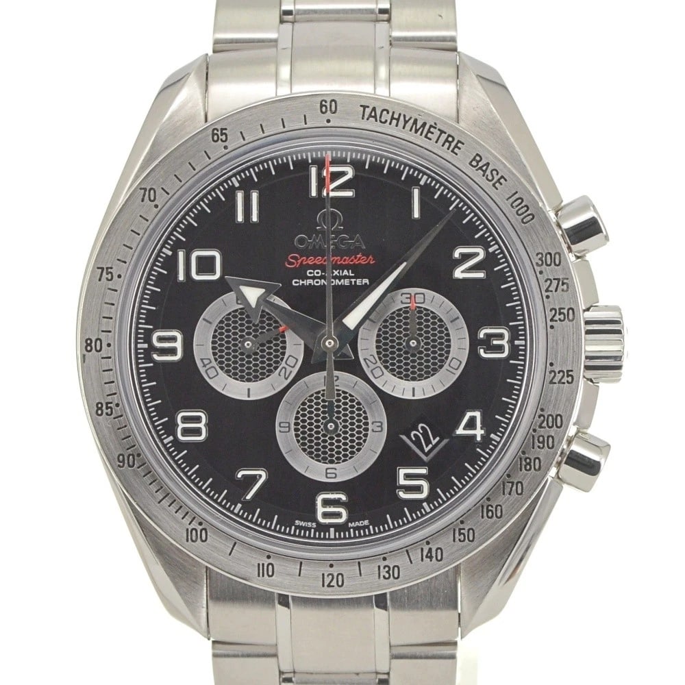 OMEGA SPEEDMASTER BROAD ARROW WATCH: OMEGA Speedmaster Broad Arrow Watch Brand: OMEGA Type: Wristwatch Material: Band Material Stainless Steel, Case Material Stainless Steel Color: Dial Color black Band Color Silver Case Color Silver