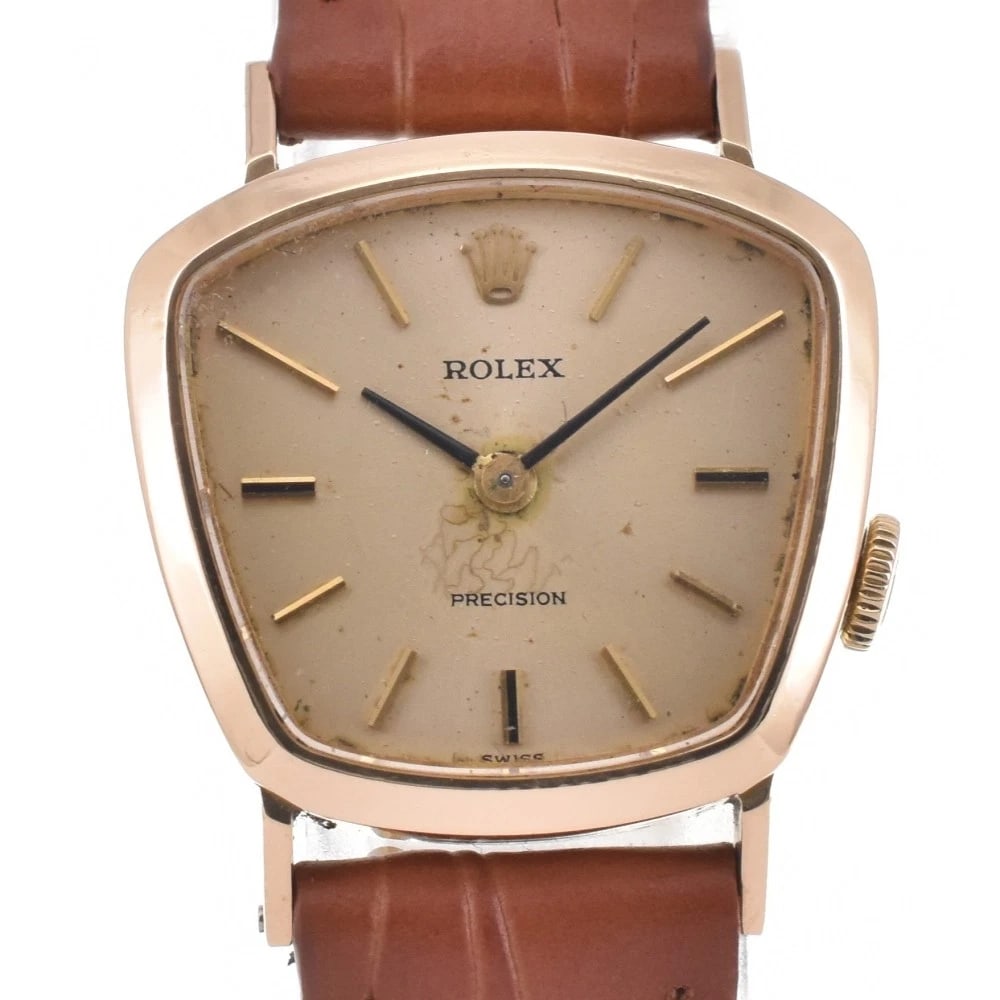 ROLEX PRECISION K18YG LEATHER GOLD DIAL HAND WINDING WATCH (1 of 8)