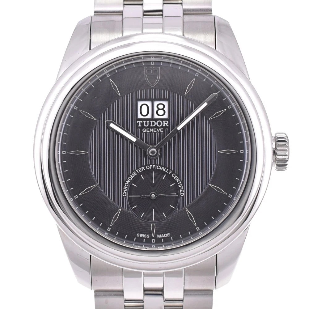 TUDOR GLAMOR DOUBLE SMALL WATCH: TUDOR Glamor Double Small Brand: TUDOR Type: Wristwatch Material: Band Material Stainless Steel, Case Material Stainless Steel Color: Dial Color black Band Color Silver Case Color Silver Size: Cas