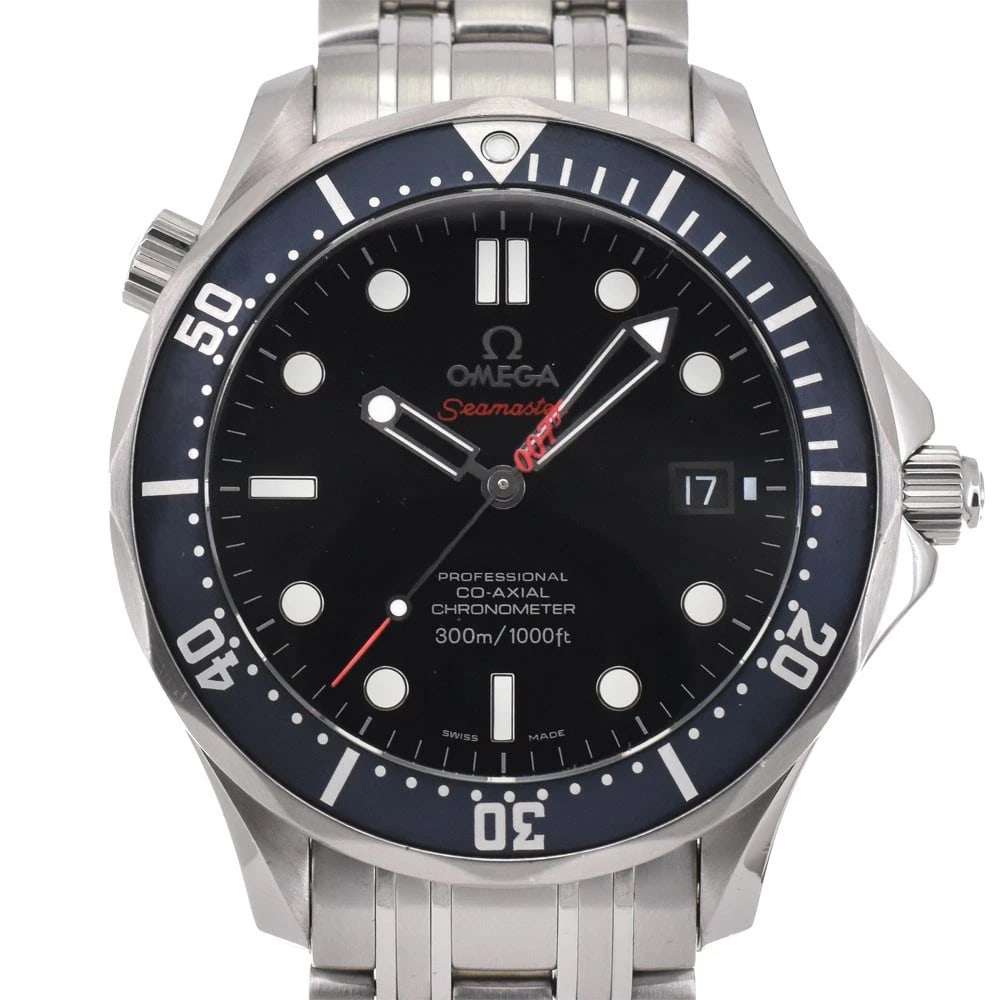 OMEGA SEAMASTERJAMES BOND WATCH: OMEGA SeamasterJames Bond Brand: OMEGA Type: Wristwatch Material: Band Material Stainless Steel, Case Material Stainless Steel Color: Dial Color black Band Color Silver Case Color Silver Size: Cas