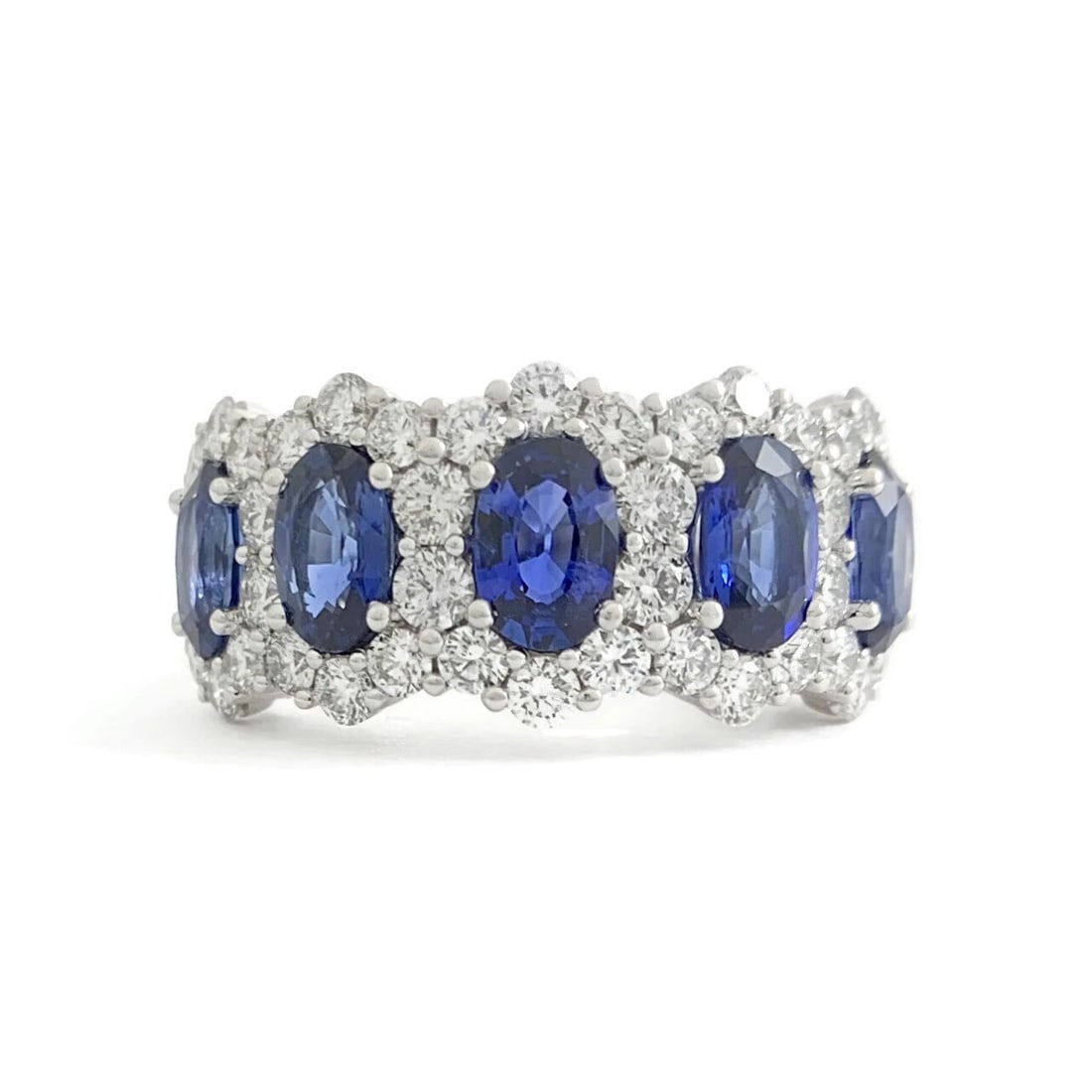 OVAL BLUE SAPPHIRE DIAMOND HALO GEMSTONE BAND RING: Oval Blue Sapphire Diamond Halo Gemstone Band Ring Brand: Unbranded Type: Ring Material: 14K White Gold Main Stone/Creation Natural Color: Blue Size: 6.75 US Accessories: None Accessories