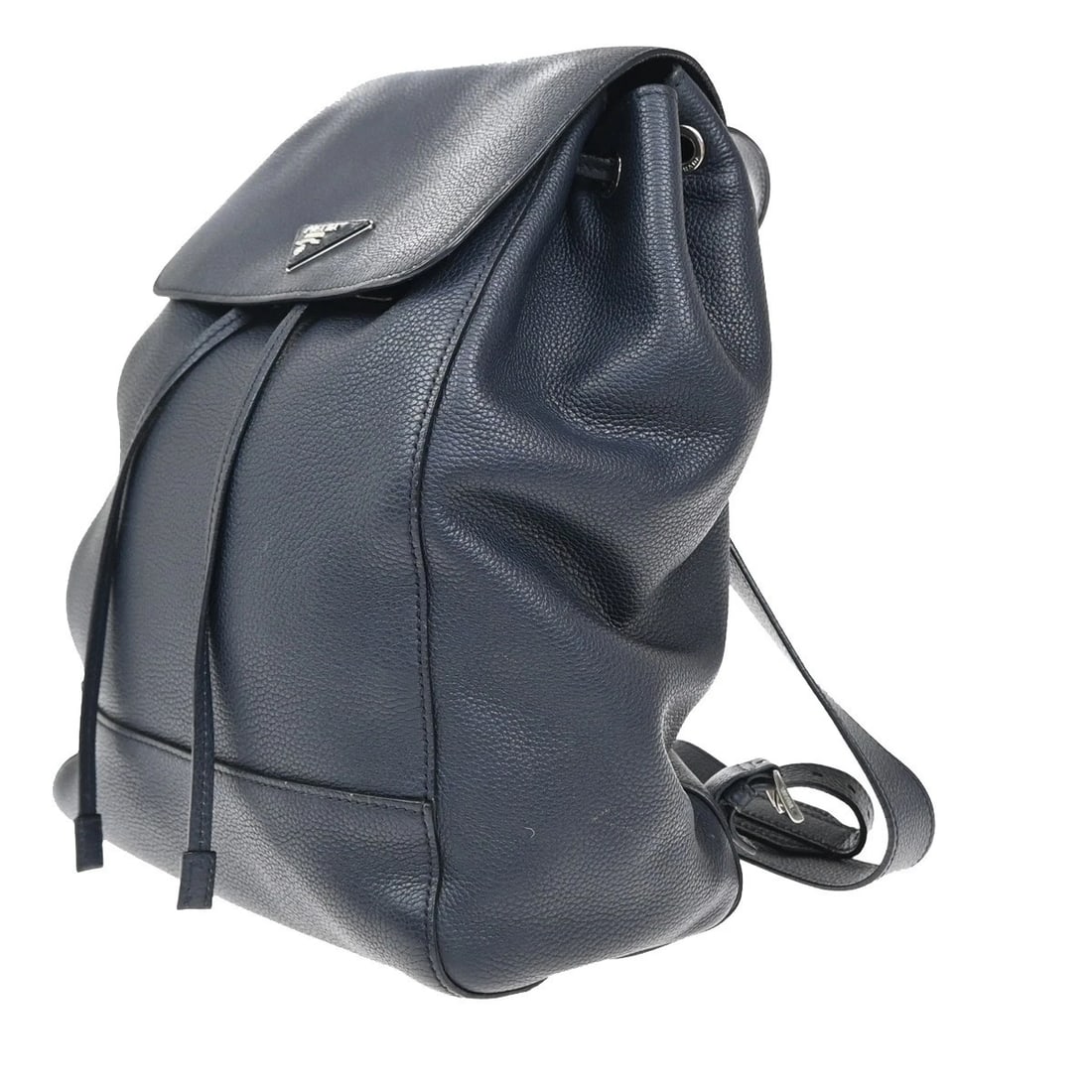 PRADA LOGO BACKPACK BAG VITELLO DAINO LEATHER NAVY BLUE SILVER: PRADA Logo Backpack Bag Vitello Daino Leather Navy Blue Silver Brand: PRADA Type: Backpack Bag Material: Leather Color: Navy Blue Size: W 10.2 x H 13.8 x D 5.9 " (approx.) SHOULDER DROP ( inch /cm