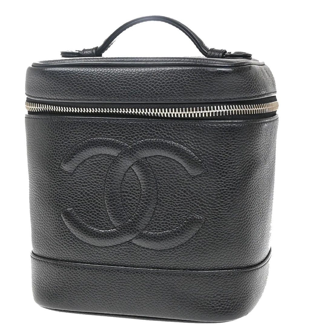CHANEL CC VANITY COSMETIC HAND BAG GRAINED CALFSKIN LEATHER BLACK (1 of 10)