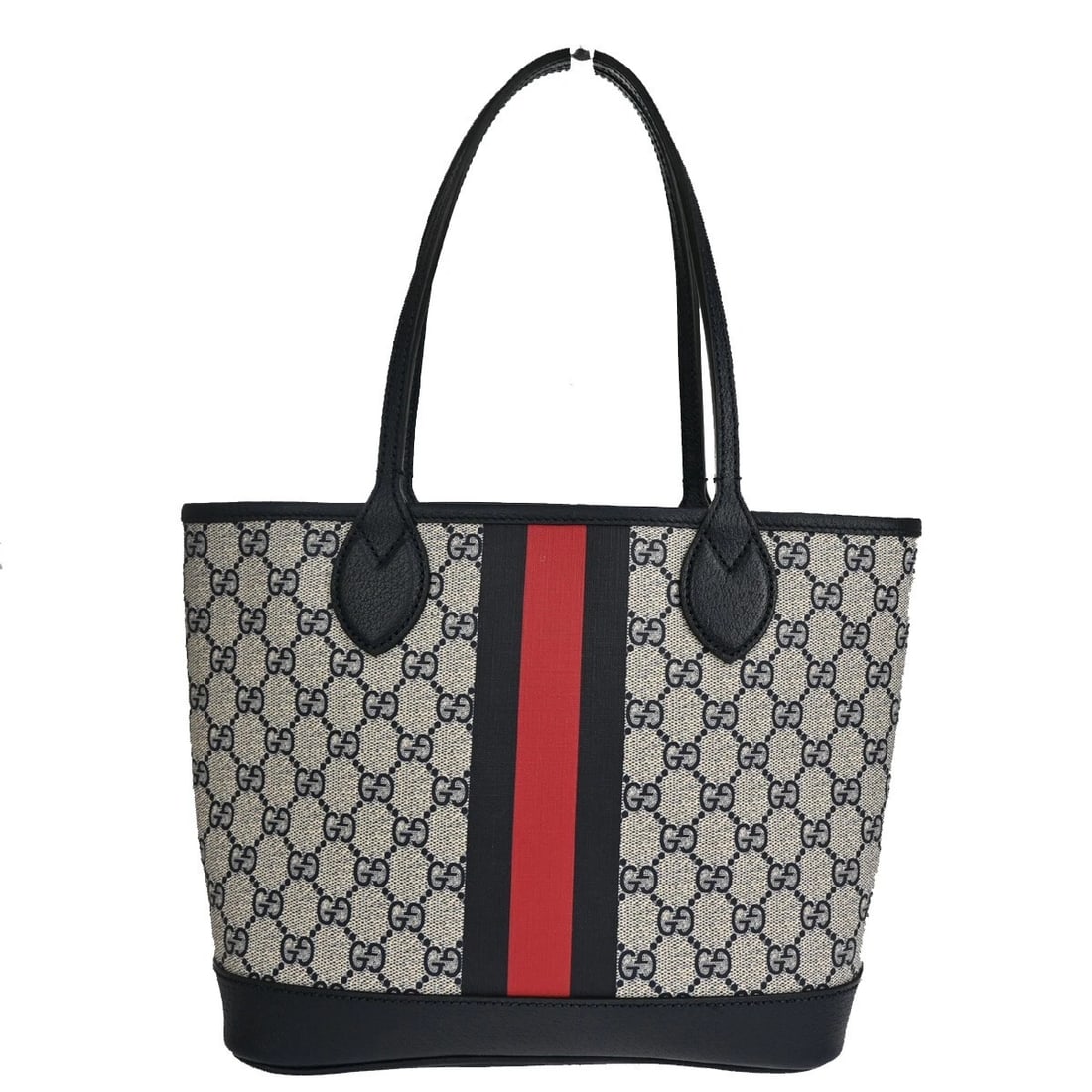 GUCCI GG PATTERN SHERRY WEB SHOULDER TOTE BAG SUPREME LEATHER NAVY BLUE: GUCCI GG Pattern Sherry Web Shoulder Tote Bag Supreme Leather Navy Blue Brand: Gucci Type: Shoulder Bag Material: Leather, Supreme Color: Navy Blue Size: W 9.8 x H 8.7 x D 4.9 " (approx.) SHOULDER