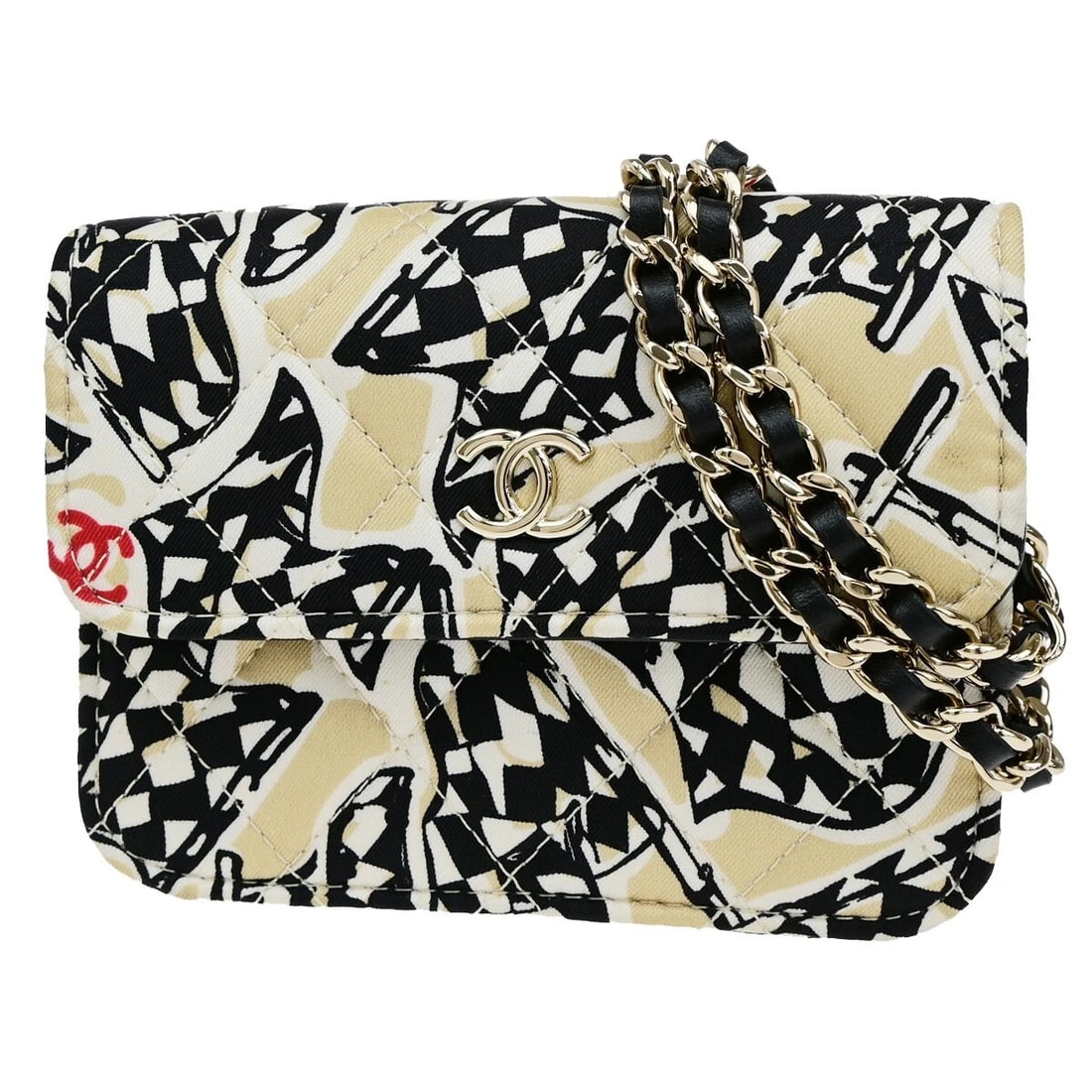 CHANEL CC CHECKERED FLAG YEAR-END GIFT CHAIN MINI SHOULDER BAG: CHANEL CC Checkered Flag Year-End Gift Chain Mini Shoulder Bag Brand: CHANEL Type: Shoulder Bag Material: Leather Canvas Color: Beige Size: W 4.7 x H 3.5 x D 1.2 " (approx.) SHOULDER DROP ( inch /