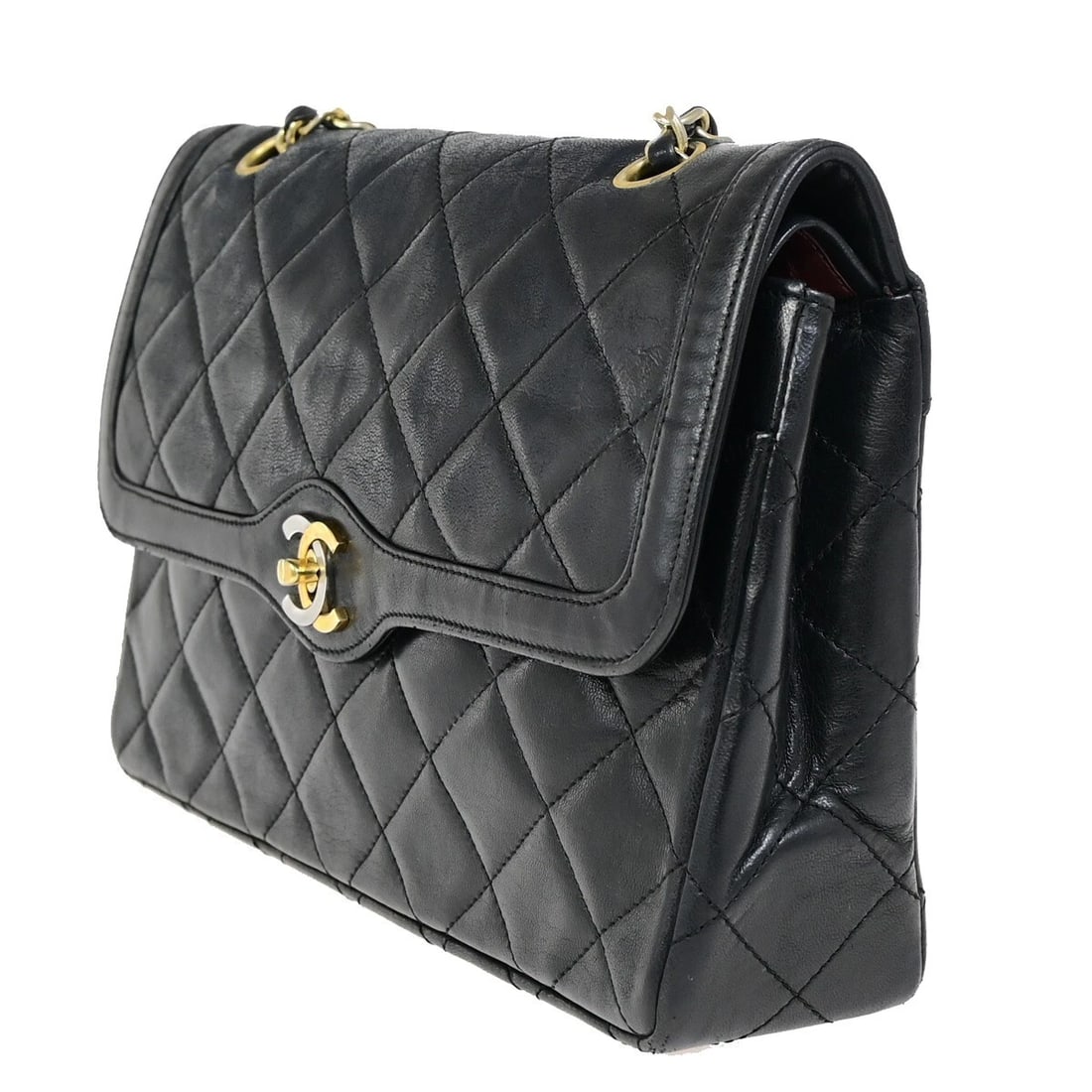 CHANEL CC MATELASSE PARIS DOUBLE FLAP CHAIN SHOULDER BAG LEATHER BLACK (1 of 10)