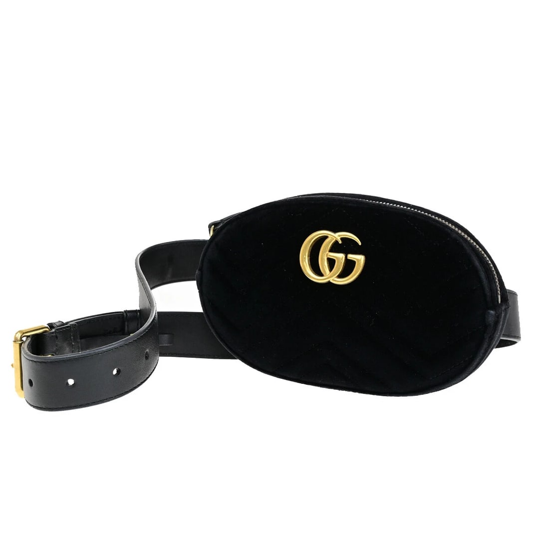GUCCI GG MARMONT SMALL QUILTING WAIST BAG VELVET LEATHER BK (1 of 8)