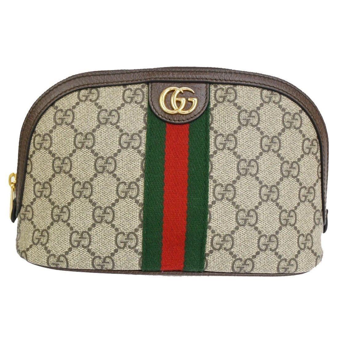 GUCCI OPHIDIA GG PATTERN COSMETIC POUCH SUPREME LEATHER BROWN GOLD (1 of 10)