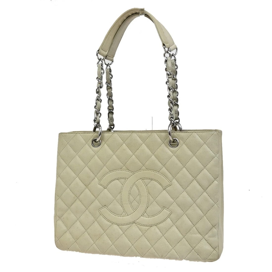 CHANEL CC GST CHAIN SHOULDER BAG GRAINED CALFSKIN LEATHER BEIGE: CHANEL CC GST Chain Shoulder Bag Grained Calfskin Leather Beige Brand: CHANEL Type: Shoulder Bag Material: Grained Calfskin Leather Color: Beige Size: W 13.4 x H 9.4 x D 5.1 " (approx.) SHOULDER D