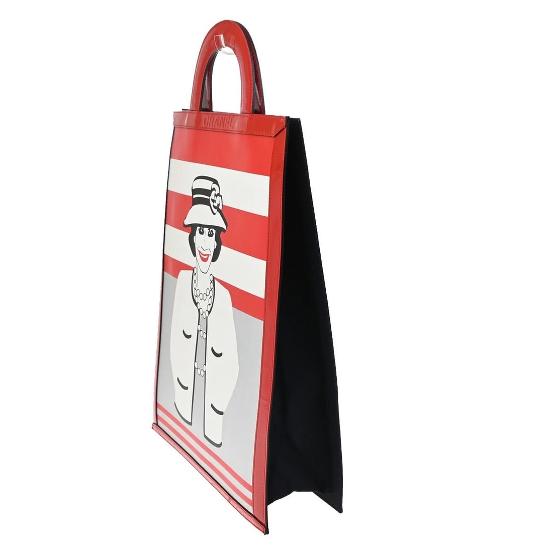 CHANEL MADEMOISELLE CHOCOLATE BAR HAND BAG PATENT LEATHER BLACK RED (1 of 11)