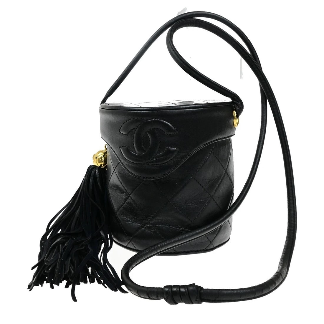 CHANEL CC LOGO MATELASSE TASSEL MINI SHOULDER BAG LEATHER BLACK: CHANEL CC Logo Matelasse Tassel Mini Shoulder Bag Leather Black Brand: CHANEL Type: Shoulder Bag Material: Leather Color: Black Size: W 4.3 x H 4.7 x D 4.3 " (approx.) SHOULDER DROP ( inch /cm ) 2