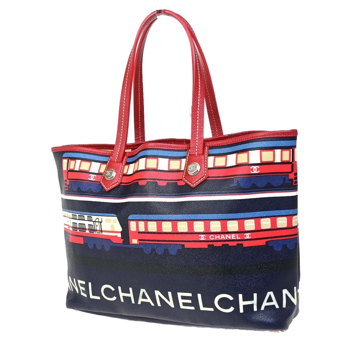 CHANEL CC CENTRAL STATION SHOULDER TOTE BAG GRAINED LEATHER RED: CHANEL CC Central Station Shoulder Tote Bag Grained Leather Red Brand: CHANEL Type: Shoulder Bag Material: PVC, Caviar Skin Leather Color: Red Navy Blue Size: W 13 x H 9.8 x D 4.5 " (approx.) SHOU