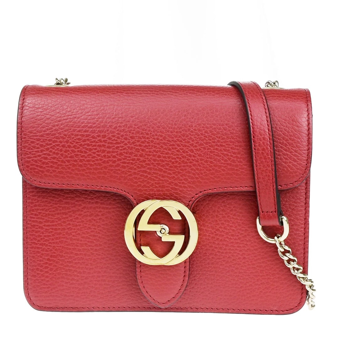 GUCCI LOGO INTERLOCKING G MINI CHAIN SHOULDER BAG LEATHER RED (1 of 9)