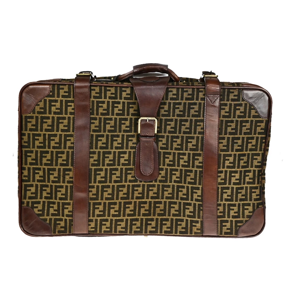 FENDI LOGO ZUCCA PATTERN SUITCASE TRAVEL HAND BAG CANVAS LEATHER BROWN: FENDI Logo Zucca Pattern Suitcase Travel Hand Bag Canvas Leather Brown Brand: FENDI Type: Hand Bag Material: Canvas Leather Color: Brown Size: W 25.2 x H 15.7 x D 7.1 " (approx.) HANDLE DROP ( inc