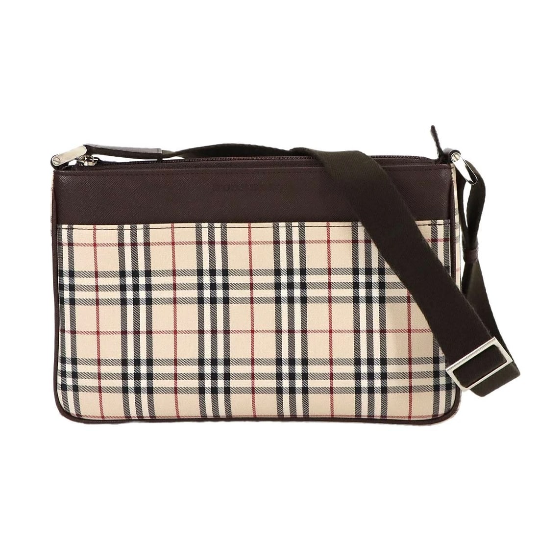 BURBERRY PLAID SHOULDER BAG CANVAS LEATHER BEIGE BROWN PURSE (1 of 5)