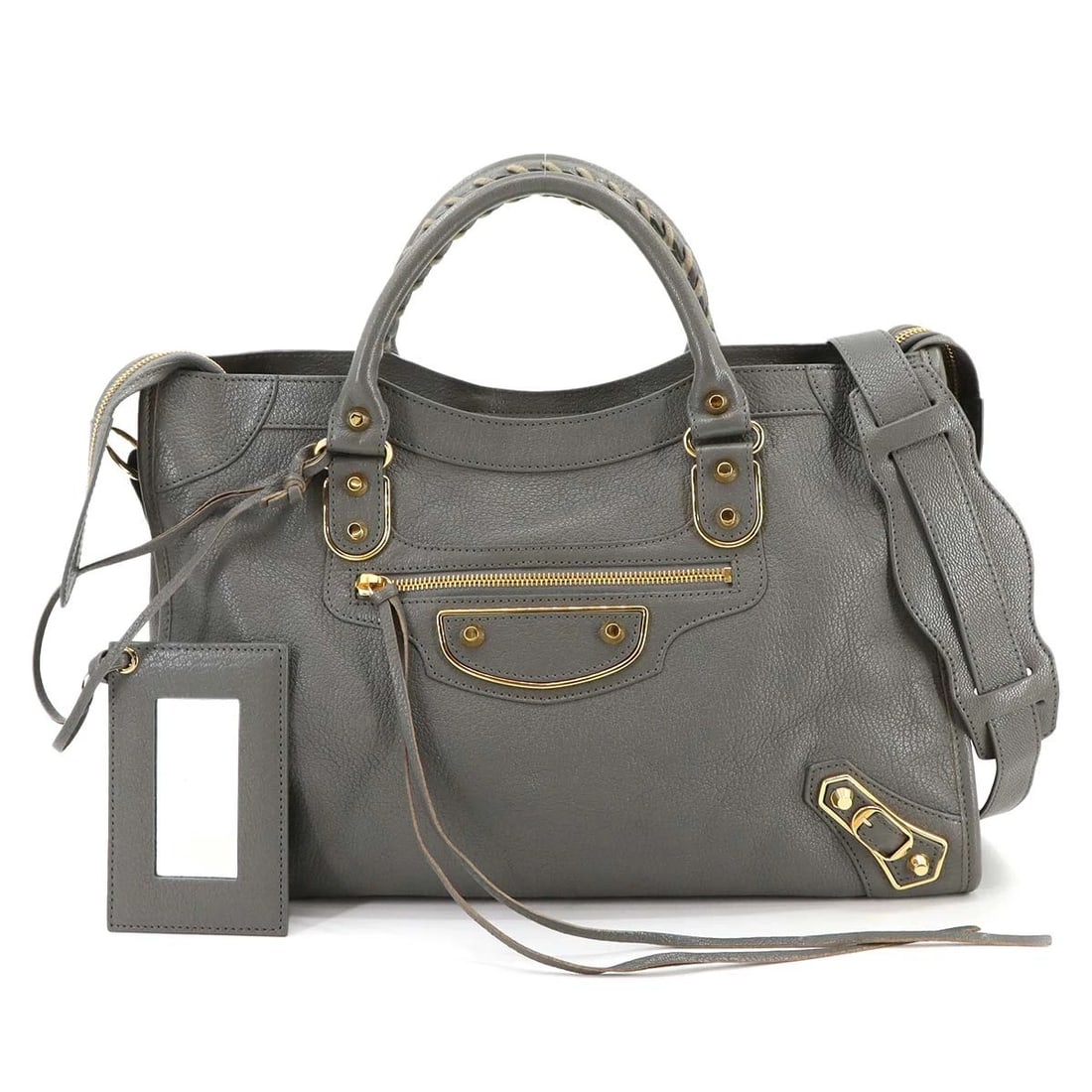 BALENCIAGA CLASSIC METALLIC EDGE CITY HAND SHOULDER BAG: BALENCIAGA Classic Metallic Edge City Hand Shoulder Bag Brand: BALENCIAGA Type: Hand Bag / Shoulder Bag Material: q Color: Gray Size: W 14.96 inch, H 9.06 inch, D 5.12 inch Handle 10.2inch (26cm)