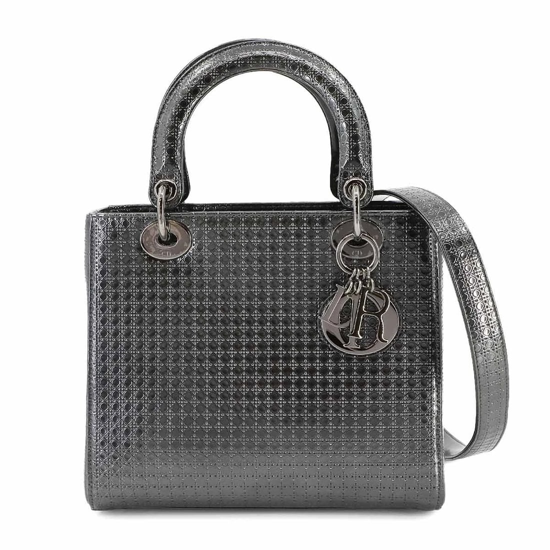 CHIRISTIAN DIOR MICRO CANNAGE LADY DIOR MEDIUM HAND BAG PATENT (1 of 8)