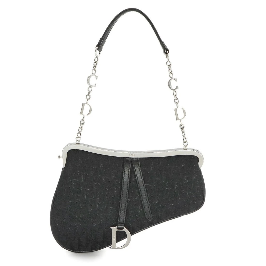 CHRISTIAN DIOR TROTTER SADDLE MINI HAND BAG CANVAS LEATHER BLACK (1 of 7)