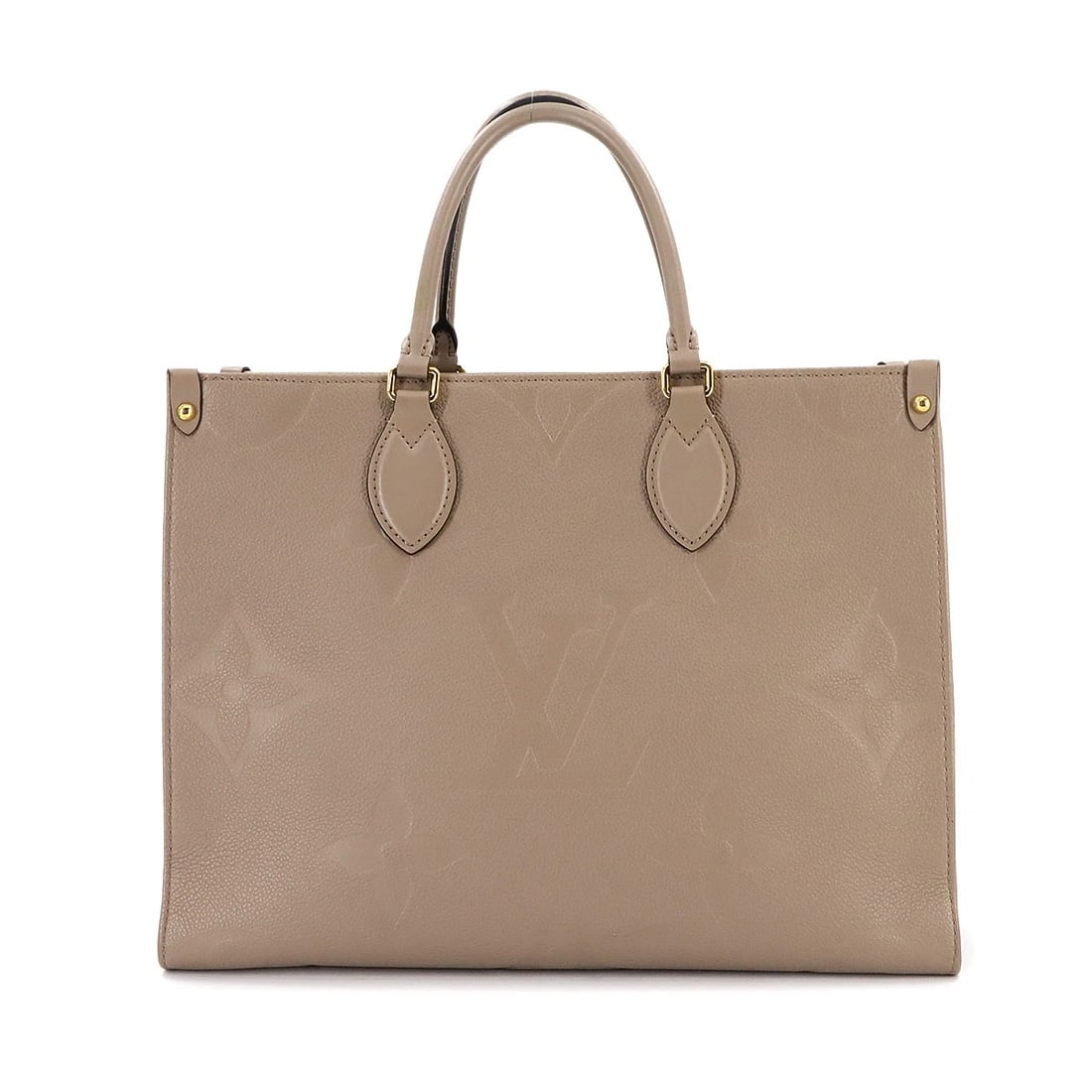 LOUIS VUITTON MONOGRAM EMPREINTE ONTHEGO MM TOTE SHOULDER BAG: LOUIS VUITTON Monogram Empreinte Onthego MM Tote Shoulder Bag Brand: LOUIS VUITTON Type: Tote Bag / Shoulder Bag Material: Monogram Empreinte Leather Color: Tourterelle Size: W 13.58 inch, H 10.24