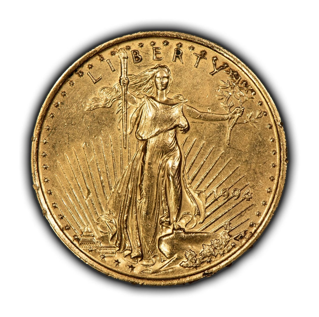 1994 G$10 1/4 OZ GOLD AMERICAN EAGLE: 1994 G$10 1/4 oz Gold American Eagle Brand/Mint: U.S. Mint Year: 1994 Fineness: 0.9167 Composition: Gold Coin: American Eagle Denomination: $10 Country of Origin: United States A