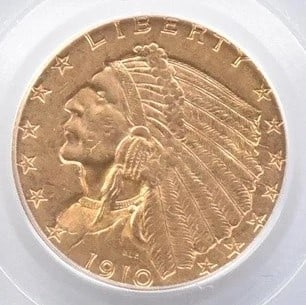 1910 $2.50 INDIAN HEAD GOLD QUARTER EAGLE (1 of 2)