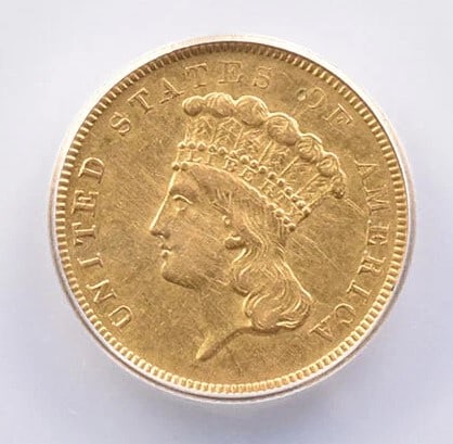 GENUINE 1854-O $3 INDIAN PRINCESS HEAD GOLD THREE DOLLAR: Genuine 1854-O $3 Indian Princess Head Gold Three Dollar Grade : Genuine Composition : Gold Denomination : $3 Year : 1854 Country of Origin : none Mint Location : New Orleans Brand/Mint :