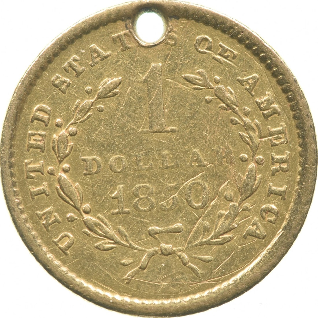 1850 $1 GOLD DOLLAR LOVE TOKEN HOLED US COIN (1 of 2)