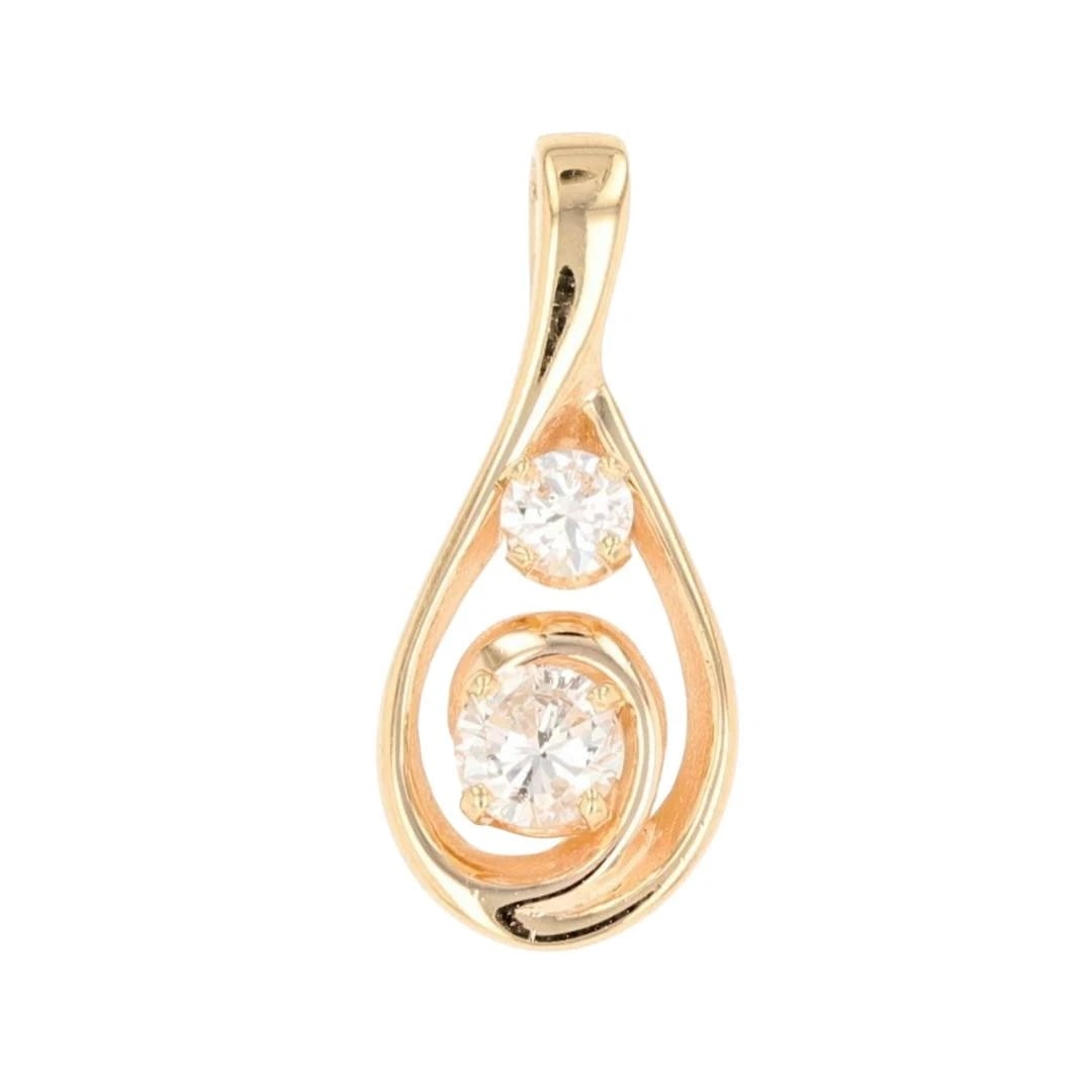 ROUND CUT DIAMOND TWO-STONE TEARDROP PENDANT: Round Cut Diamond Two-Stone Teardrop Pendant Brand: Unbranded Type: Pendant Material: 14k Yellow Gold Main Stone/Creation Natural Color: None Size: Pendant Measurement: 7/8" x 3/8" 