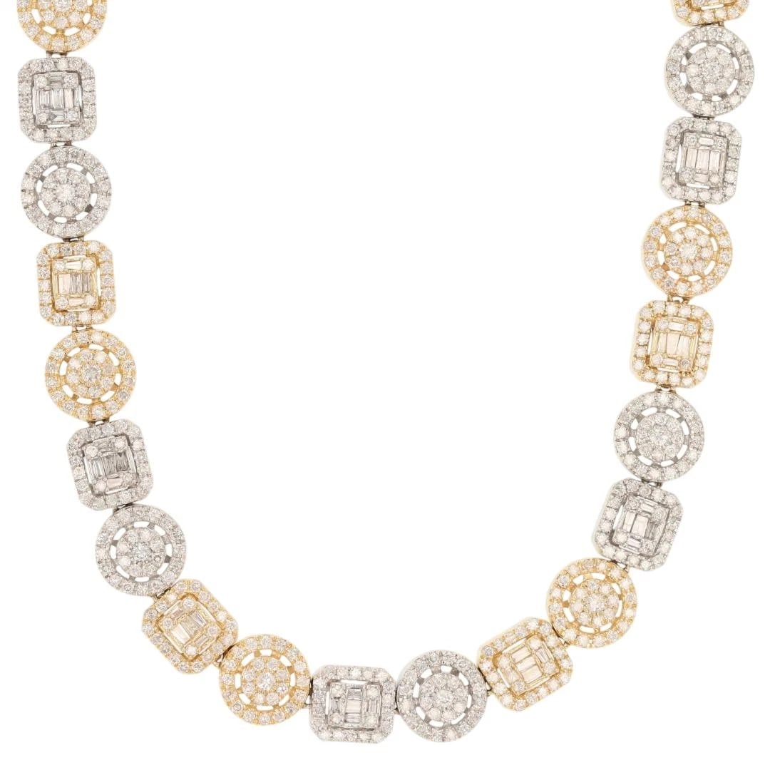 DIAMOND CLUSTER TENNIS NECKLACE 14K MULTI-TONE GOLD: Diamond Cluster Tennis Necklace 14k Multi-Tone Gold Brand: Unbranded Type: Necklace Material: 14k Multi-Tone Gold Main Stone/Creation Natural Color: None Size: Necklace Measurement: 18.5" Length /