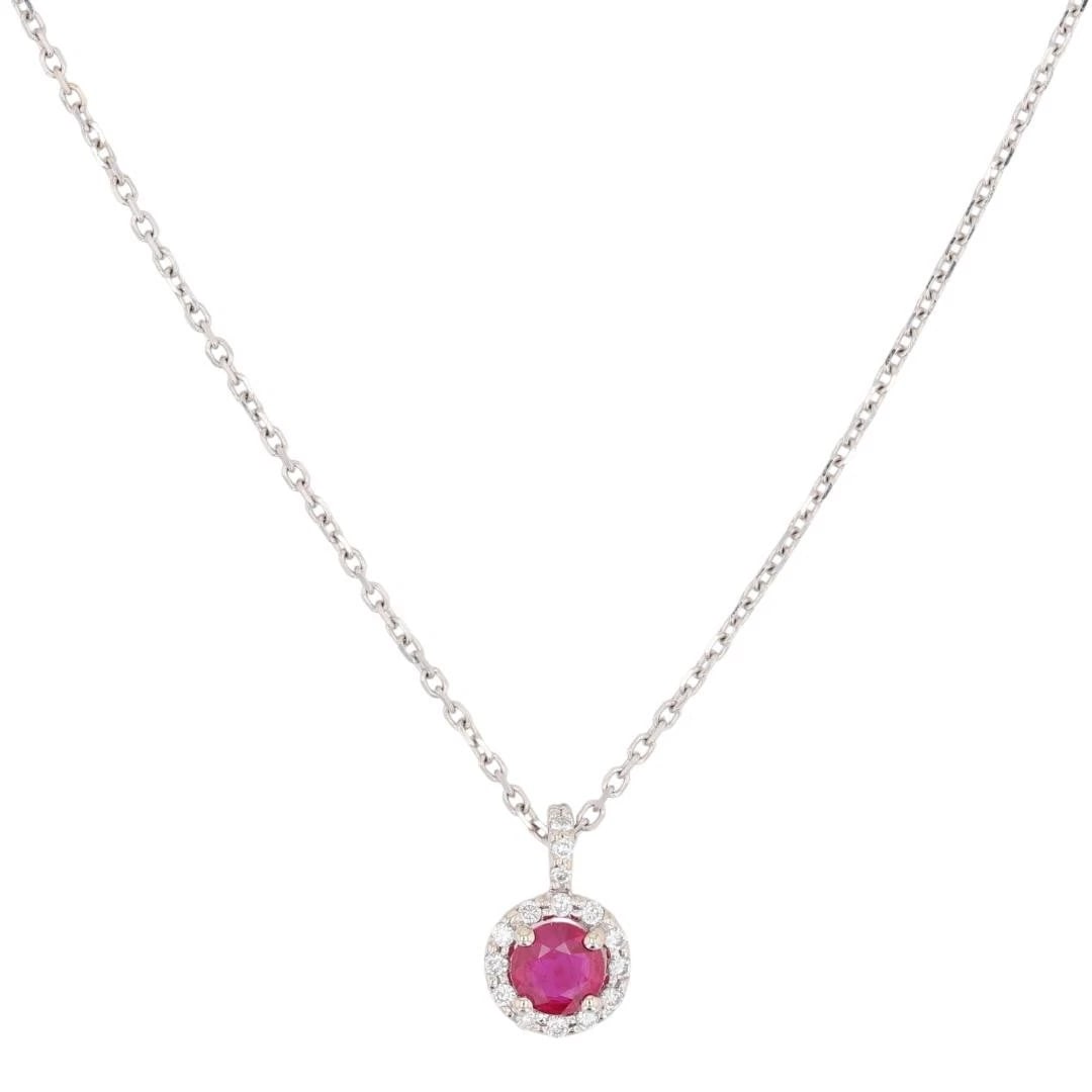 GABRIEL & CO. RUBY & DIAMOND HALO PENDANT NECKLACE (1 of 5)