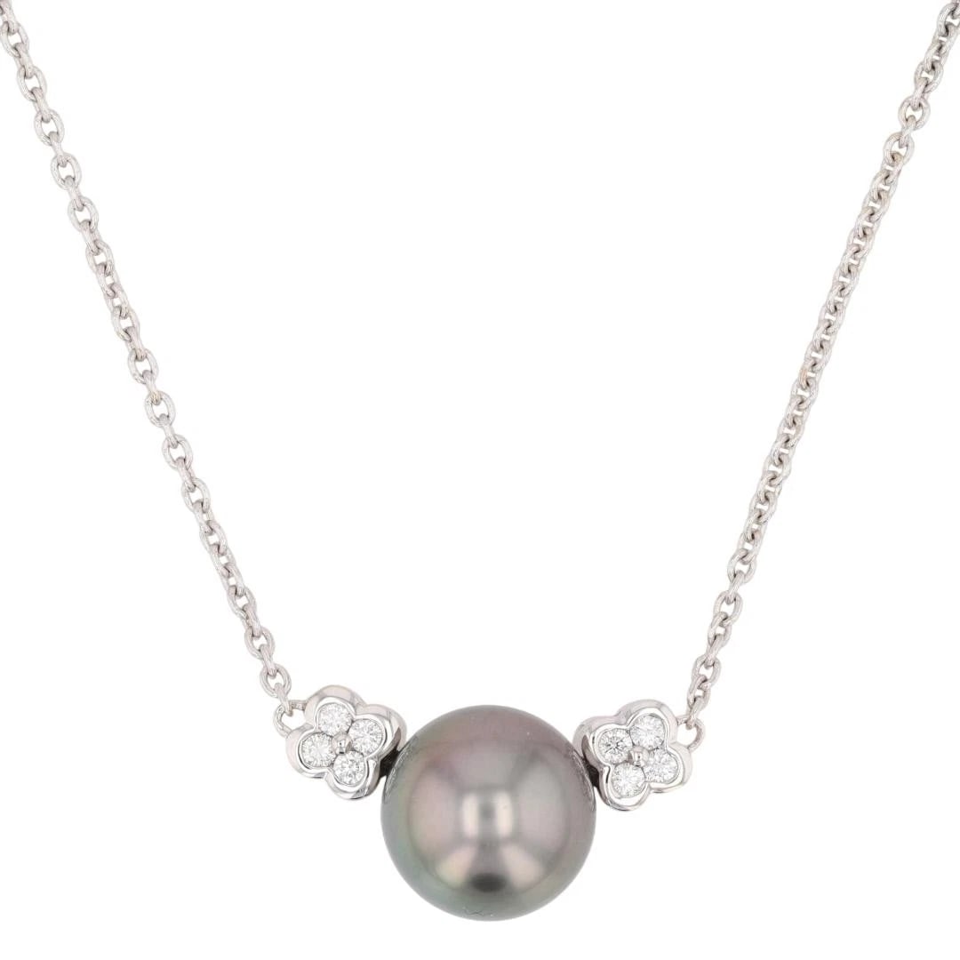 CULTURED TAHITIAN PEARL & ROUND DIAMOND STATEMENT NECKLACE (1 of 5)