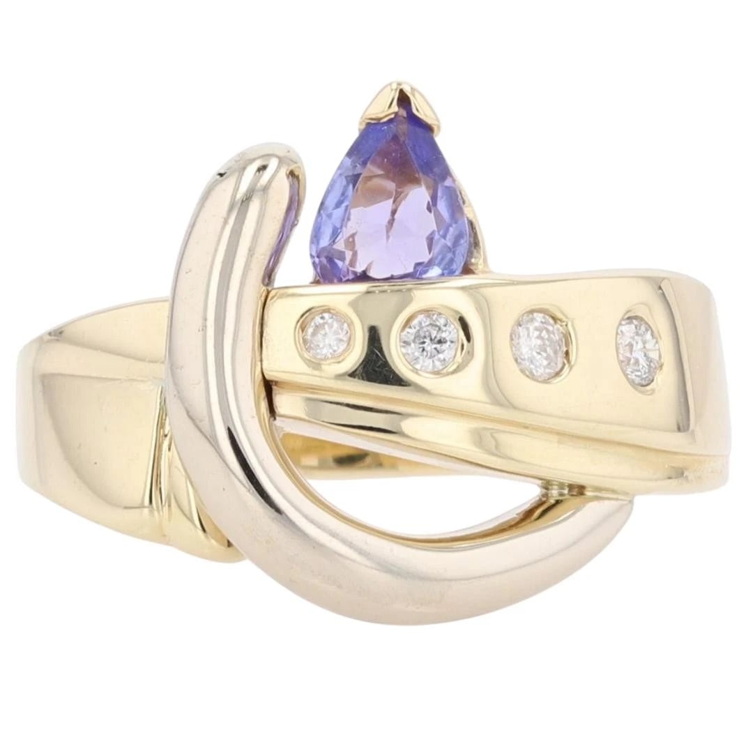 PEAR SHAPED TANZANITE & DIAMOND BYPASS RING (1 of 5)
