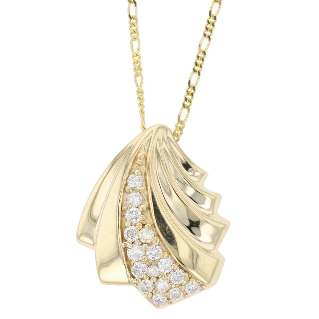 DIAMOND PAVÉ RIDGED PENDANT O NECKLACE 14K YELLOW GOLD: Diamond Pavé Ridged Pendant o Necklace 14k Yellow Gold Brand: Unbranded Type: Necklace Material: 14k Yellow Gold Main Stone/Creation Natural Color: None Size: Necklace Measurement: 18" Length