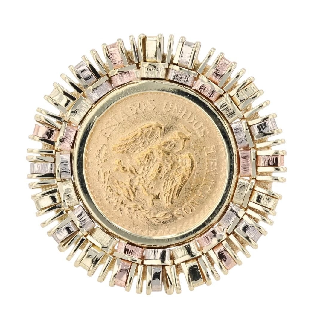 2 PESOS MEXICAN COIN STATEMENT RING: 2 Pesos Mexican Coin Statement Ring Brand: Unbranded Type: Ring Material: 14k Multi-Tone Gold Color: None Size: 6.75 US Accessories: None Accessories Notice: When purchasing pre-owned goods,