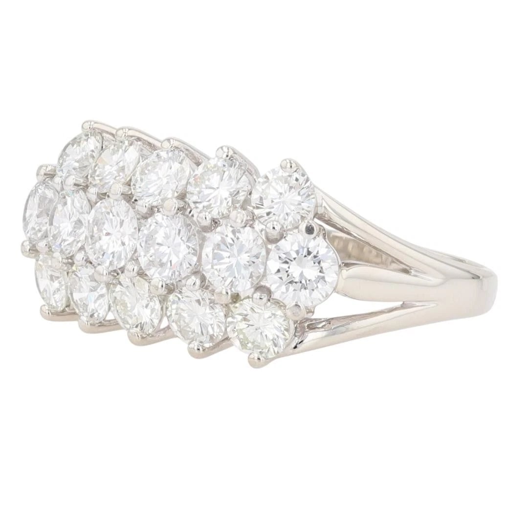 ROUND DIAMOND THREE-ROW PRONG SET CLUSTER RING - 3