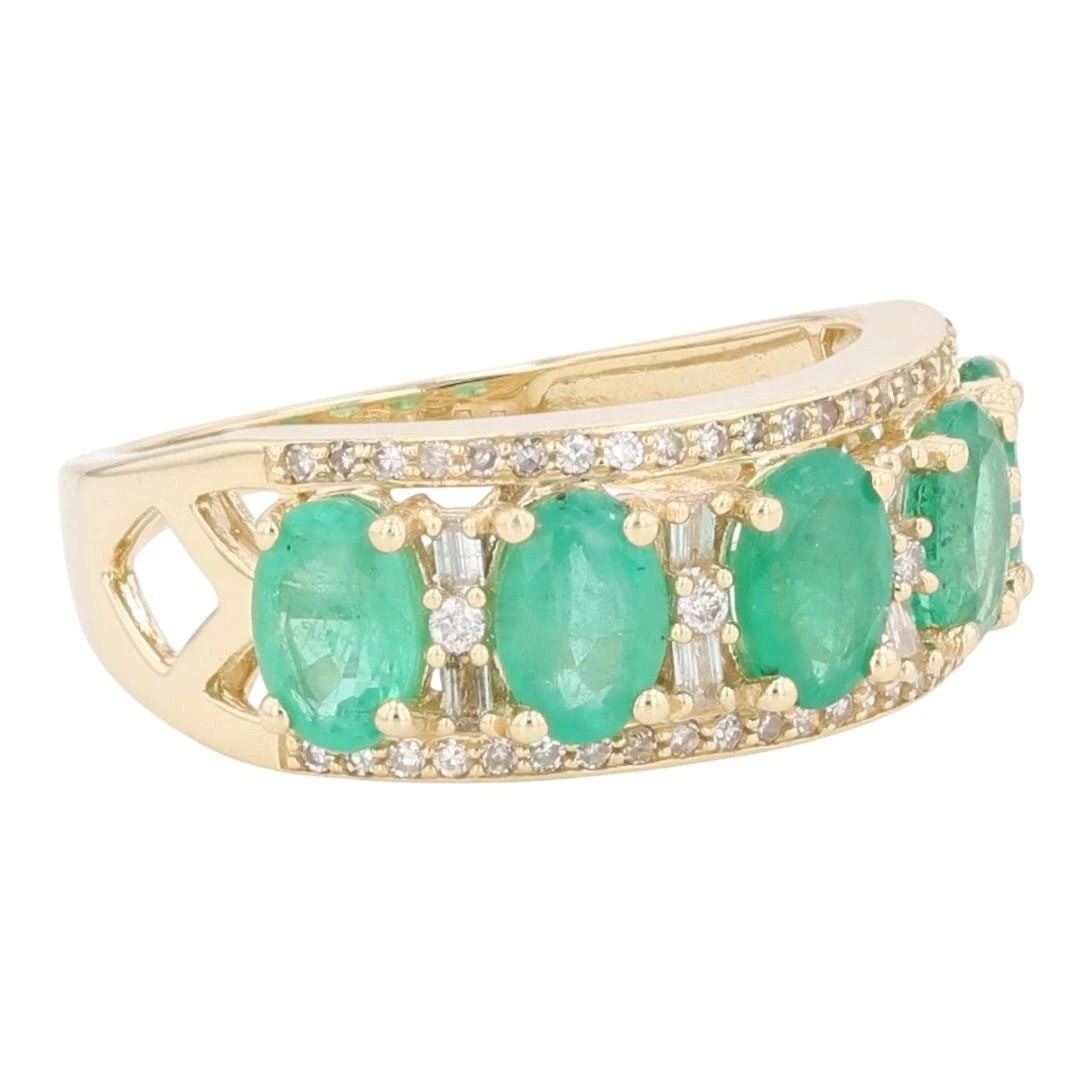 OVAL EMERALD AND DIAMOND PRONG SET STATEMENT RING - 2