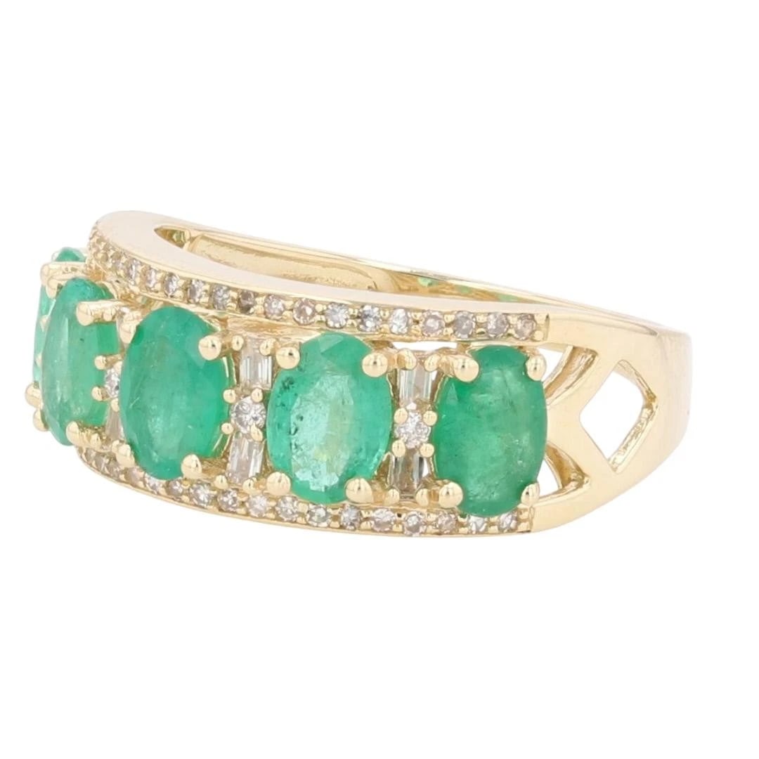 OVAL EMERALD AND DIAMOND PRONG SET STATEMENT RING - 3