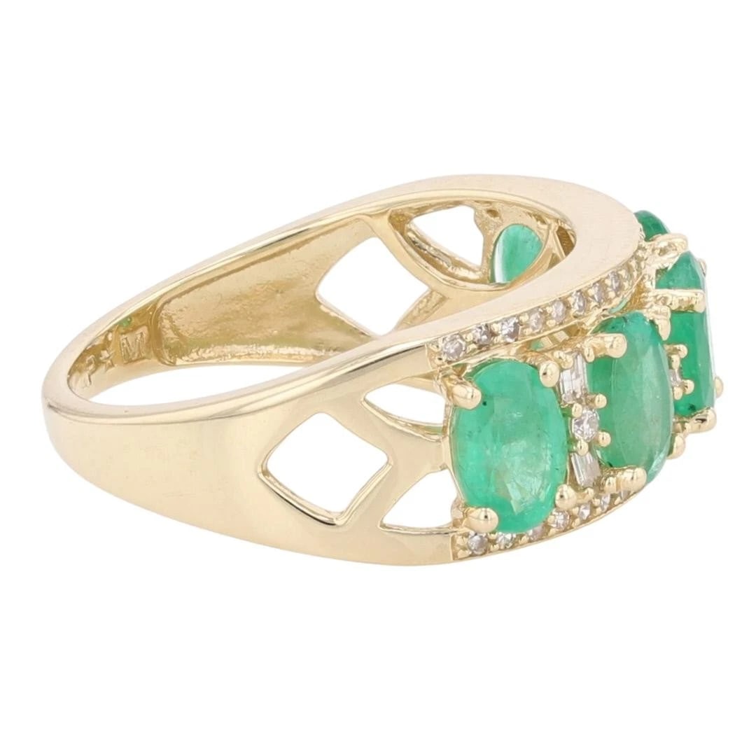 OVAL EMERALD AND DIAMOND PRONG SET STATEMENT RING - 4
