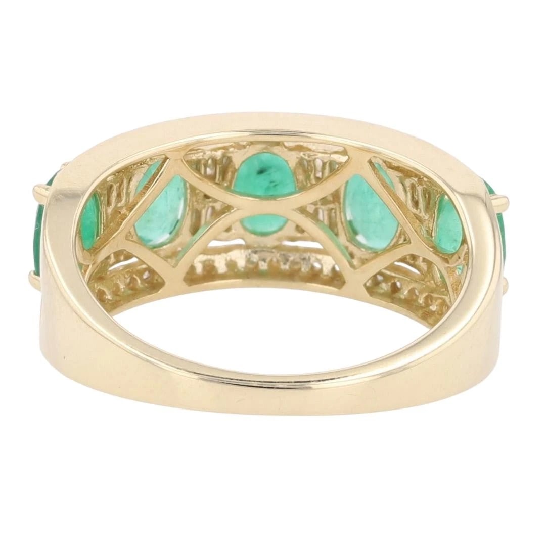 OVAL EMERALD AND DIAMOND PRONG SET STATEMENT RING - 5