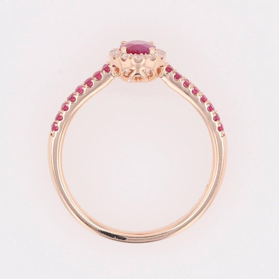 OVAL CUT RUBY AND DIAMOND HALO STATEMENT RING - 2