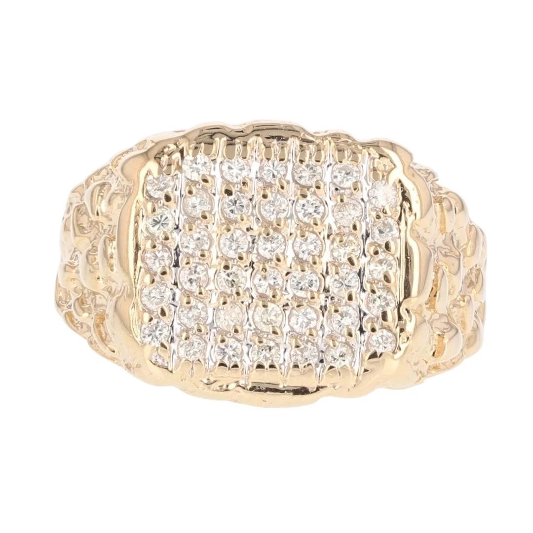 DIAMOND CLUSTER NUGGET SIGNET STATEMENT RING: Diamond Cluster Nugget Signet Statement Ring Brand: Unbranded Type: Ring Material: 14k Yellow Gold Main Stone/Creation Natural Color: None Size: 10.5 US Accessories: None Accessories Notice: