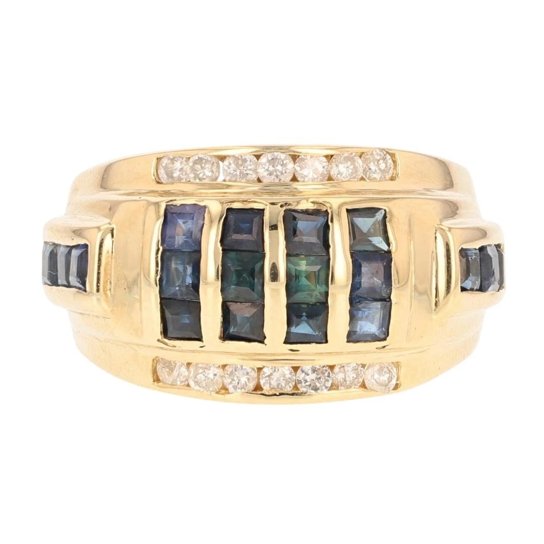 SQUARE SAPPHIRE & DIAMOND MULTI-ROW BAND RING (1 of 2)