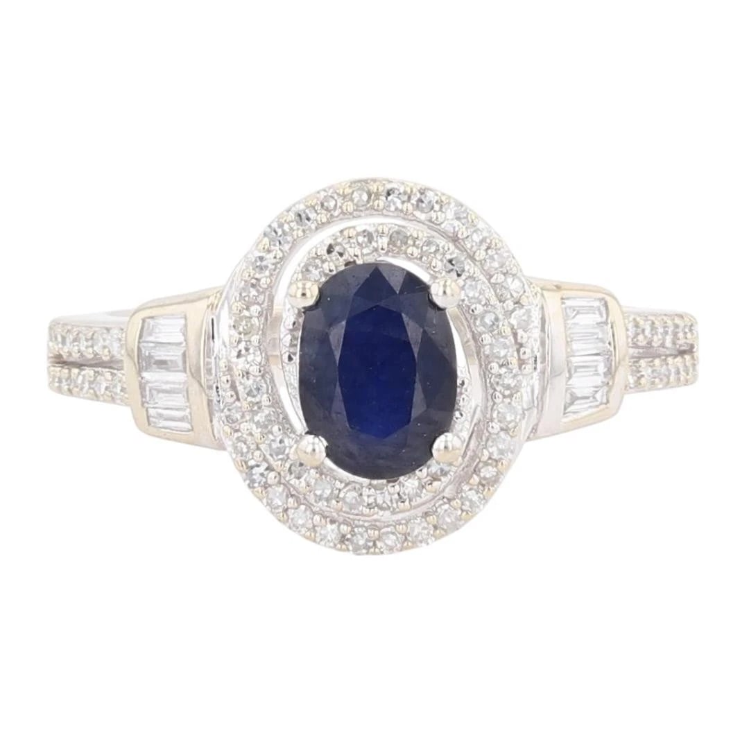 OVAL SAPPHIRE & DIAMOND DOUBLE HALO STATEMENT RING (1 of 5)
