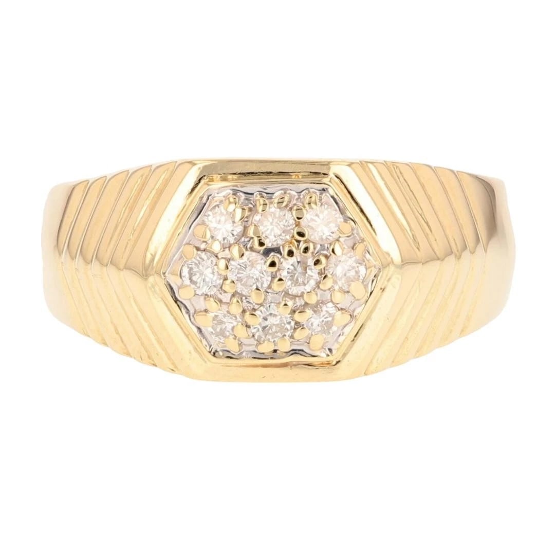 DIAMOND HEXAGON SHAPED CLUSTER RIBBED BAND RING: Diamond Hexagon Shaped Cluster Ribbed Band Ring Brand: Unbranded Type: Ring Material: 14k Yellow Gold Main Stone/Creation Natural Color: None Size: 10.5 US Accessories: None Accessories